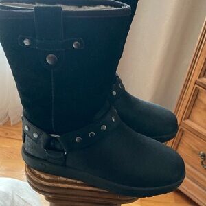 UGG Black Kids Boots with Strap Detail